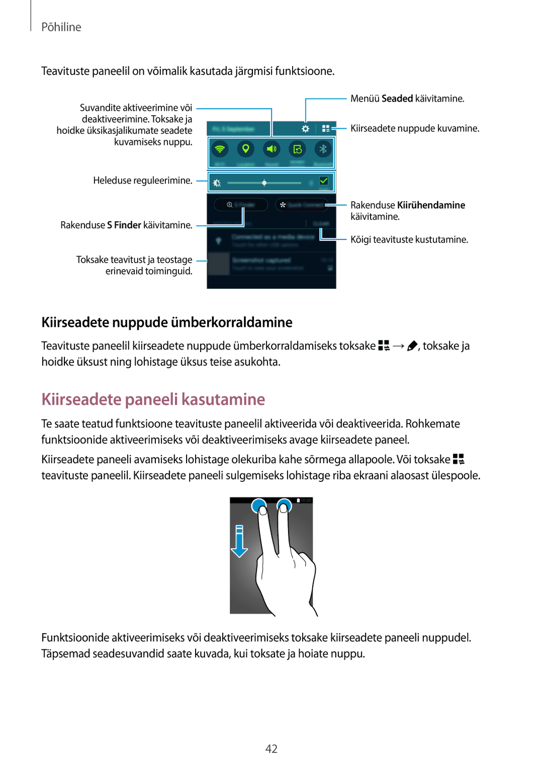 Samsung SM-N915FZKYSEB, SM-N915FZWYSEB manual Kiirseadete paneeli kasutamine, Kiirseadete nuppude ümberkorraldamine 