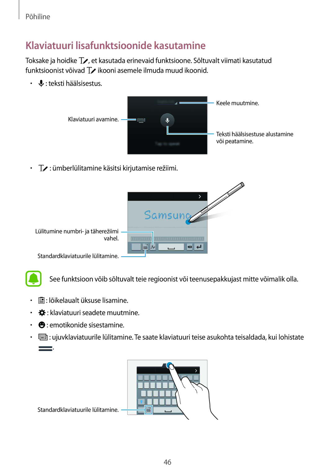 Samsung SM-N915FZKYSEB manual Klaviatuuri lisafunktsioonide kasutamine, Ümberlülitamine käsitsi kirjutamise režiimi 