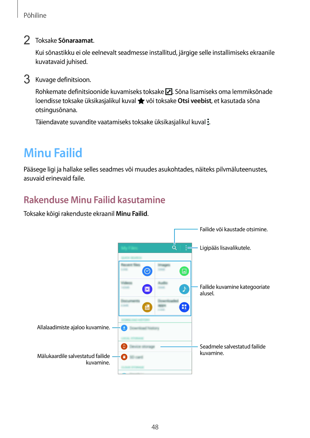 Samsung SM-N915FZKYSEB, SM-N915FZWYSEB manual Rakenduse Minu Failid kasutamine, Toksake Sõnaraamat 