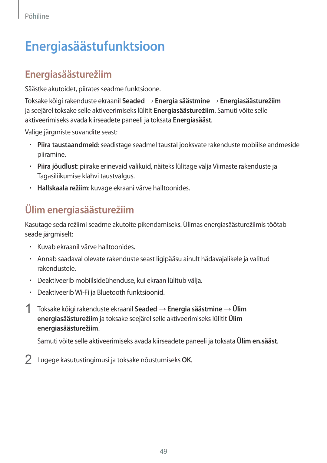 Samsung SM-N915FZWYSEB, SM-N915FZKYSEB manual Energiasäästufunktsioon, Energiasäästurežiim, Ülim energiasäästurežiim 