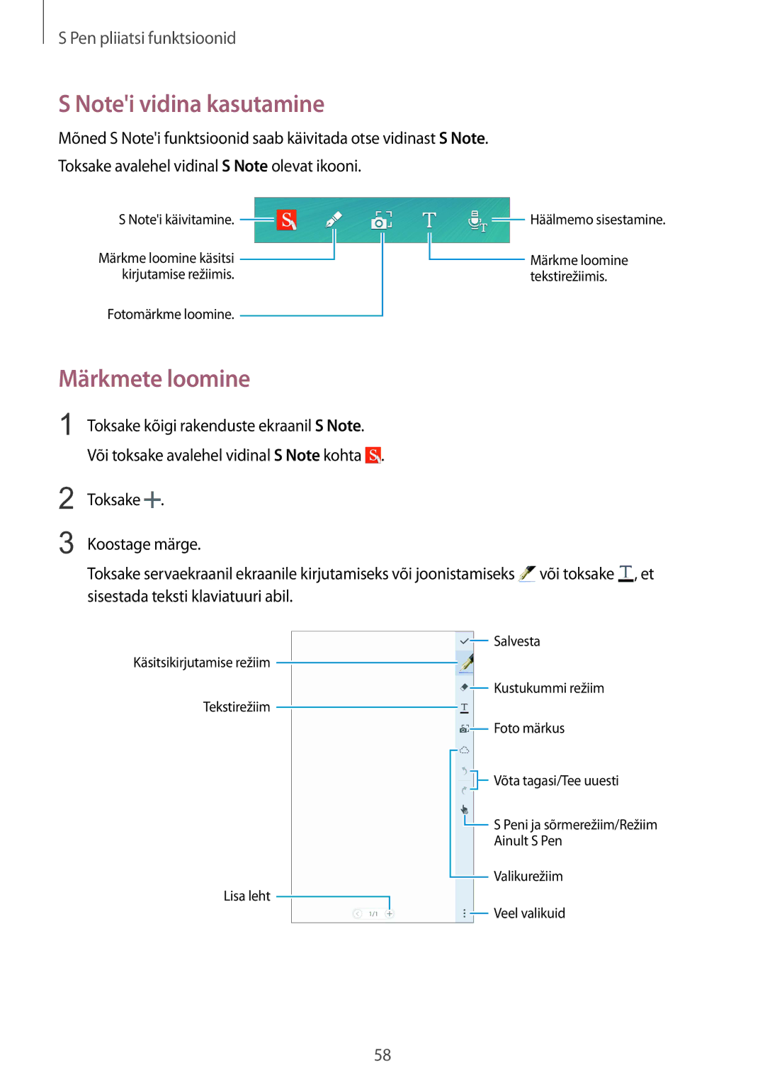 Samsung SM-N915FZKYSEB, SM-N915FZWYSEB manual Märkmete loomine 