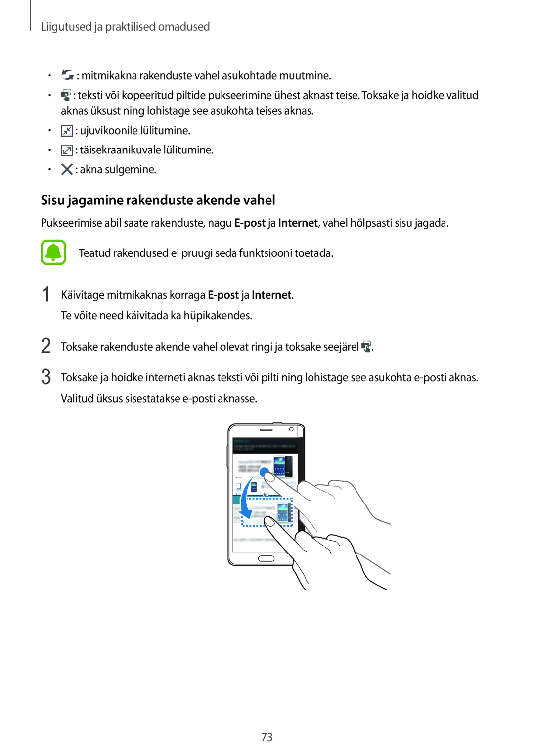 Samsung SM-N915FZWYSEB, SM-N915FZKYSEB manual Sisu jagamine rakenduste akende vahel 