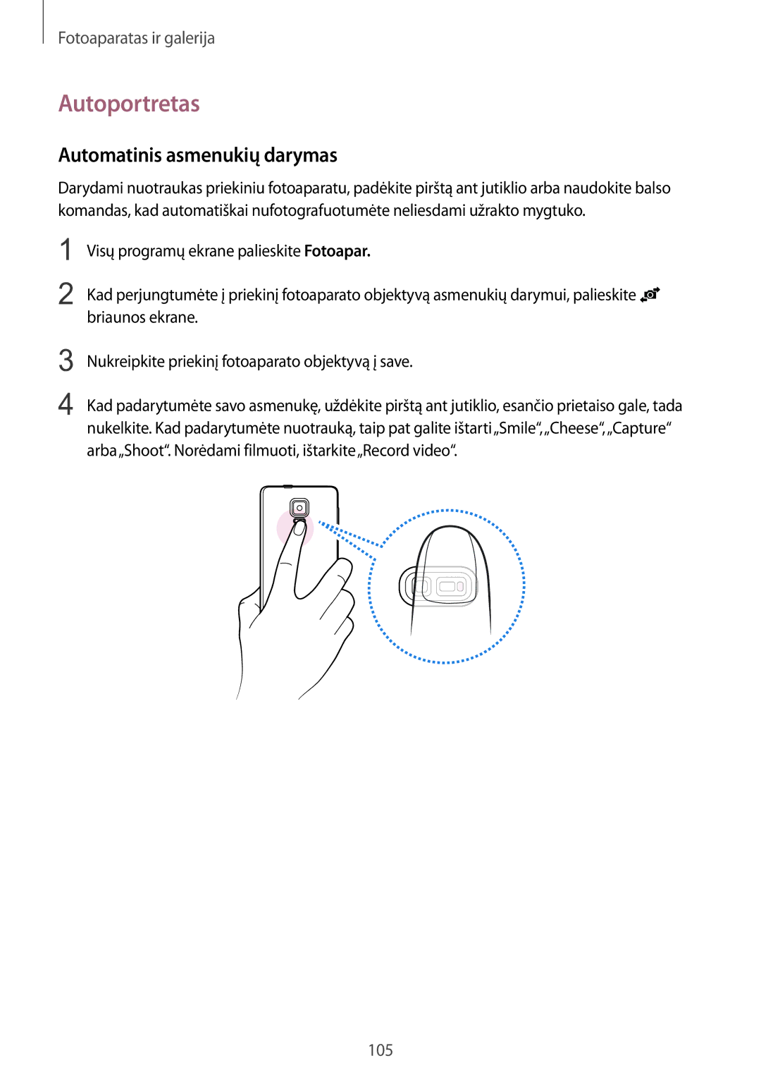 Samsung SM-N915FZWYSEB, SM-N915FZKYSEB manual Autoportretas, Automatinis asmenukių darymas 