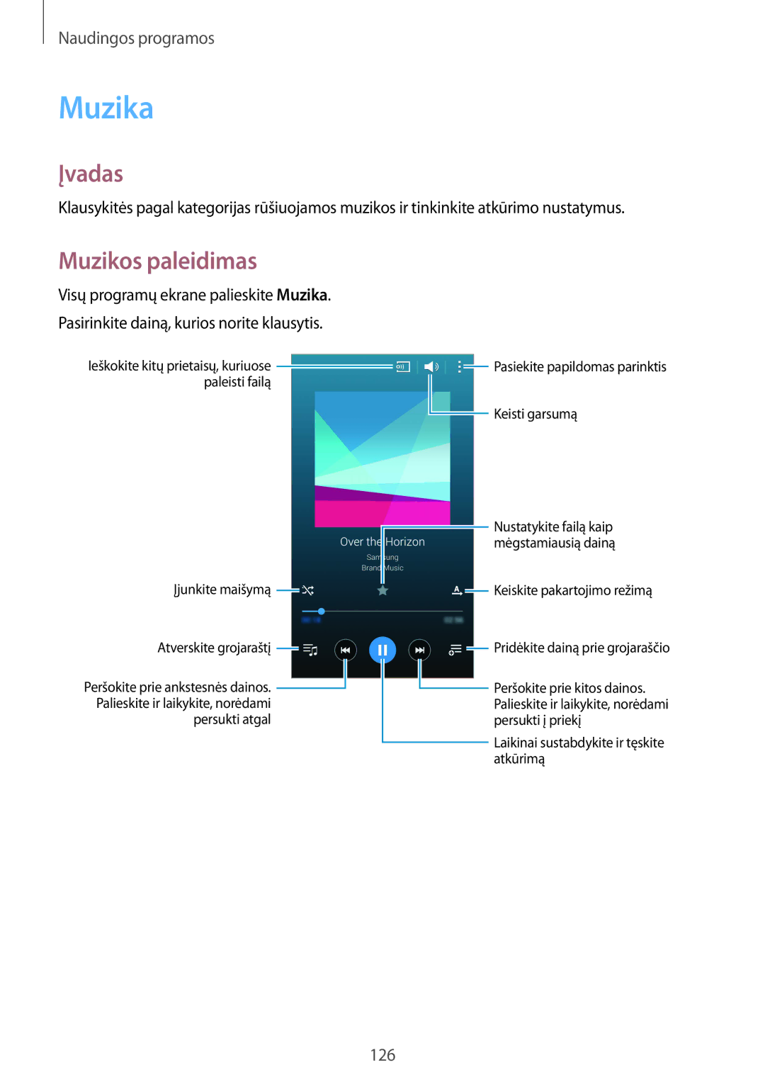 Samsung SM-N915FZKYSEB, SM-N915FZWYSEB manual Muzika, Muzikos paleidimas 