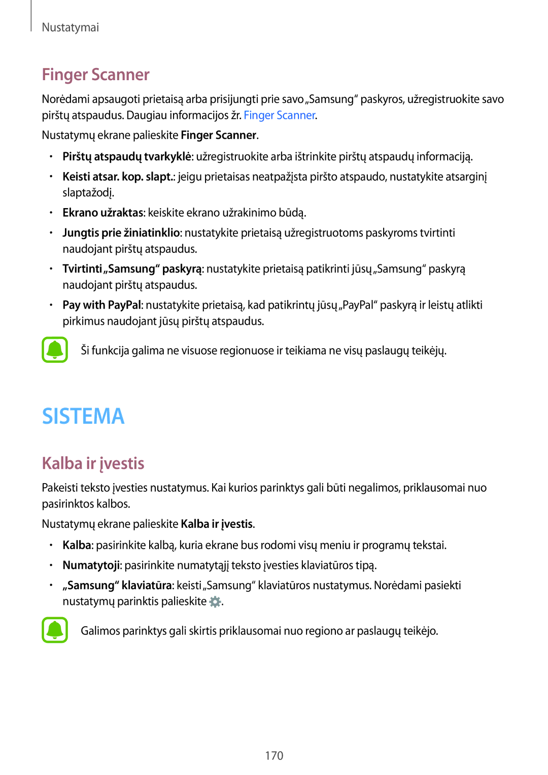 Samsung SM-N915FZKYSEB, SM-N915FZWYSEB manual Finger Scanner, Kalba ir įvestis 