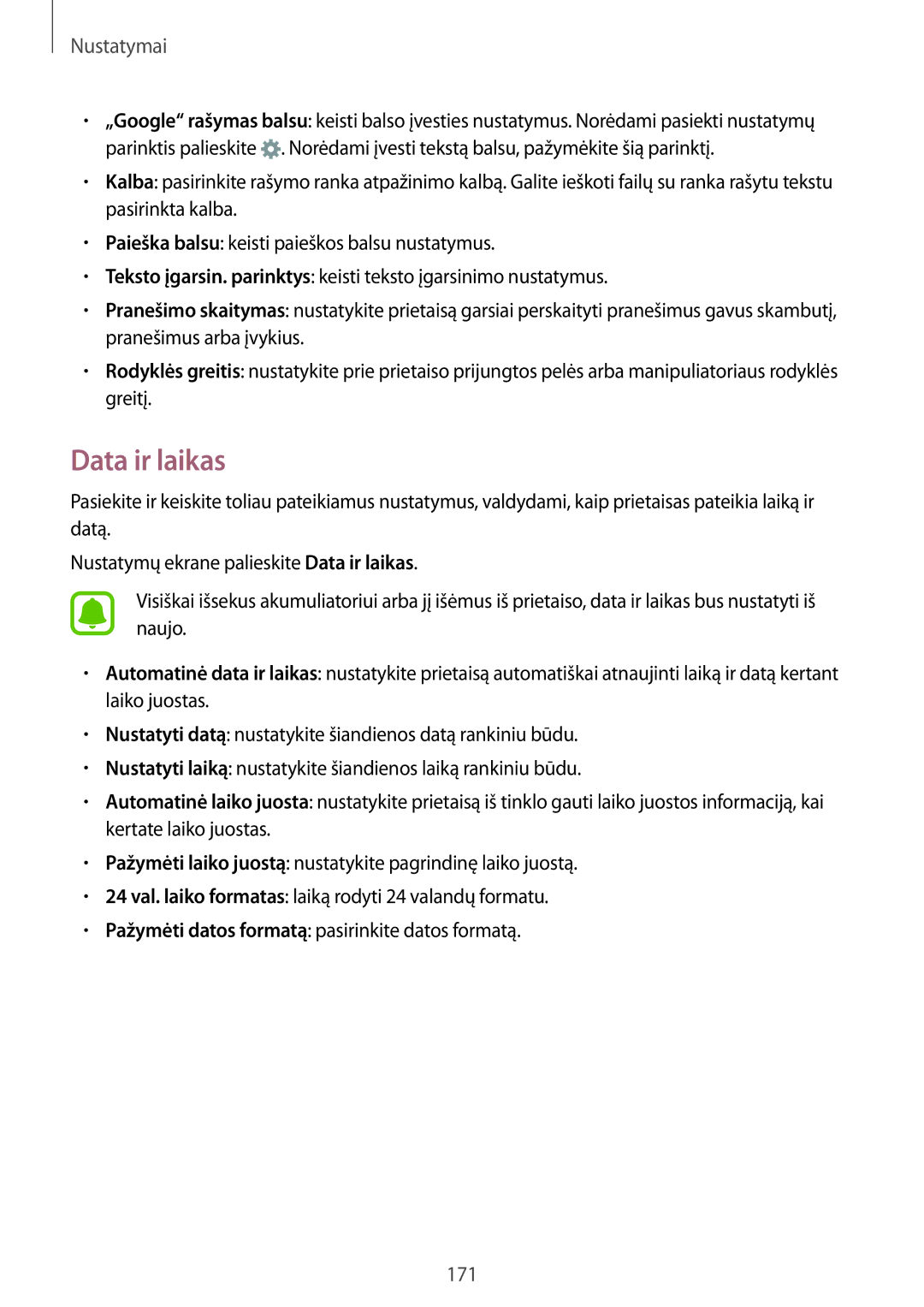 Samsung SM-N915FZWYSEB, SM-N915FZKYSEB manual Data ir laikas 