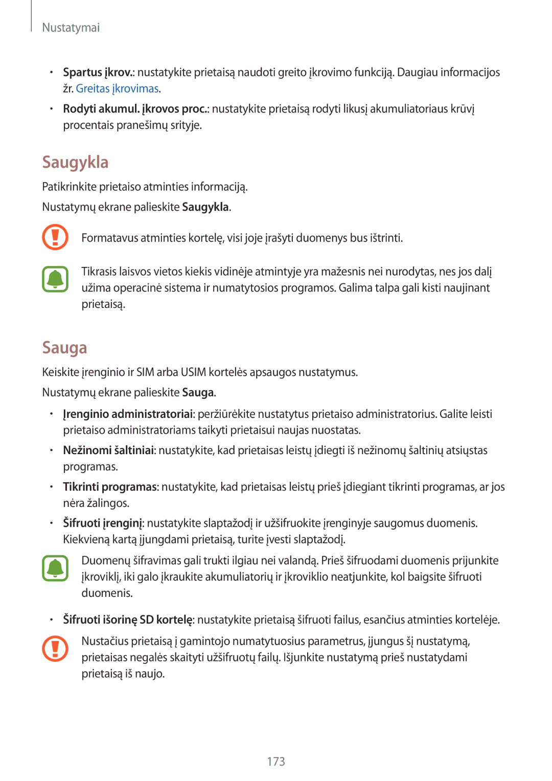 Samsung SM-N915FZWYSEB, SM-N915FZKYSEB manual Saugykla, Sauga 