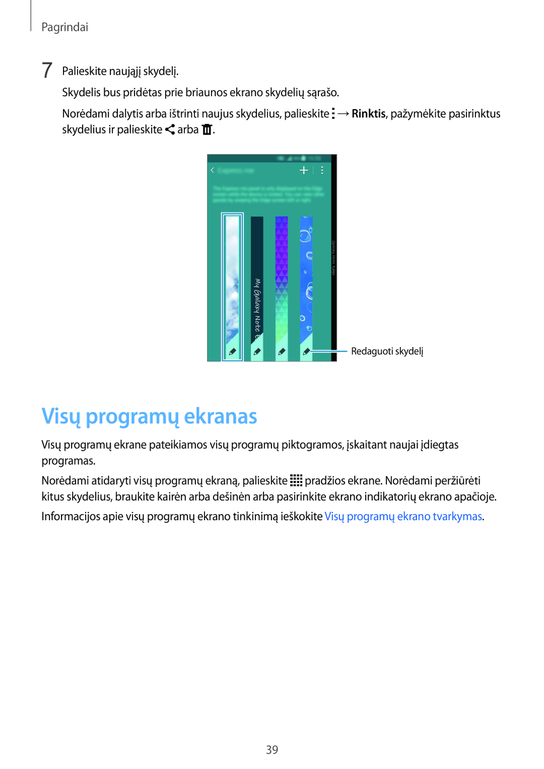 Samsung SM-N915FZWYSEB, SM-N915FZKYSEB manual Visų programų ekranas 