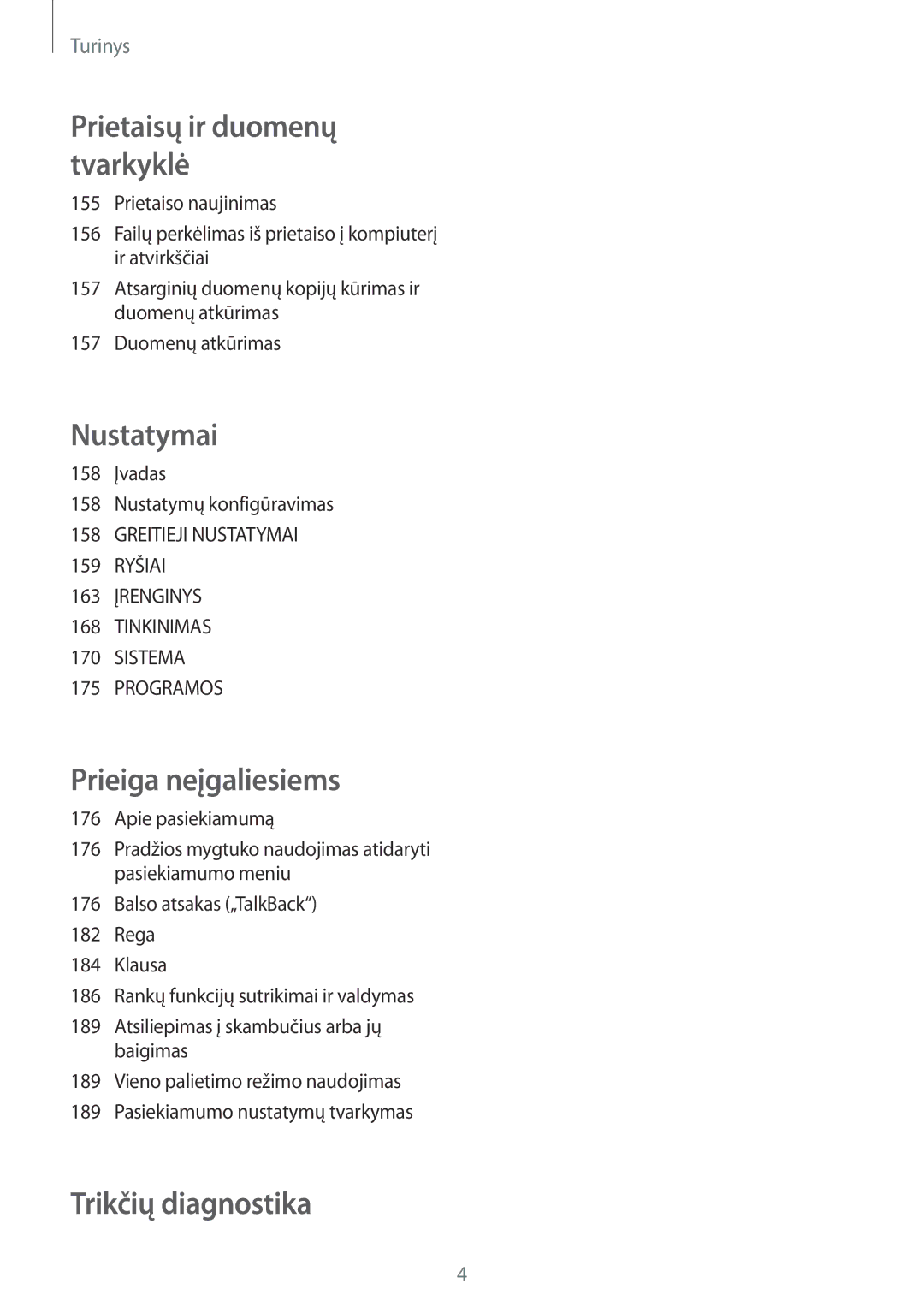 Samsung SM-N915FZKYSEB, SM-N915FZWYSEB manual Prietaisų ir duomenų tvarkyklė, 158 Įvadas Nustatymų konfigūravimas 