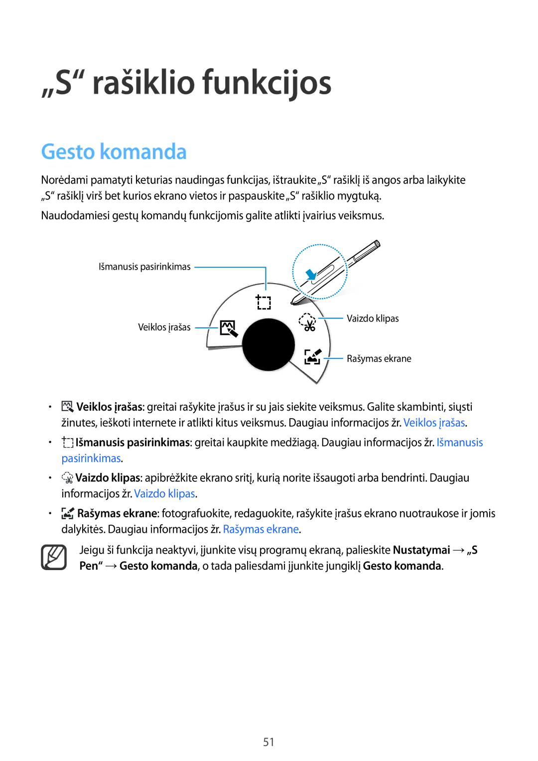 Samsung SM-N915FZWYSEB, SM-N915FZKYSEB manual „S rašiklio funkcijos, Gesto komanda 