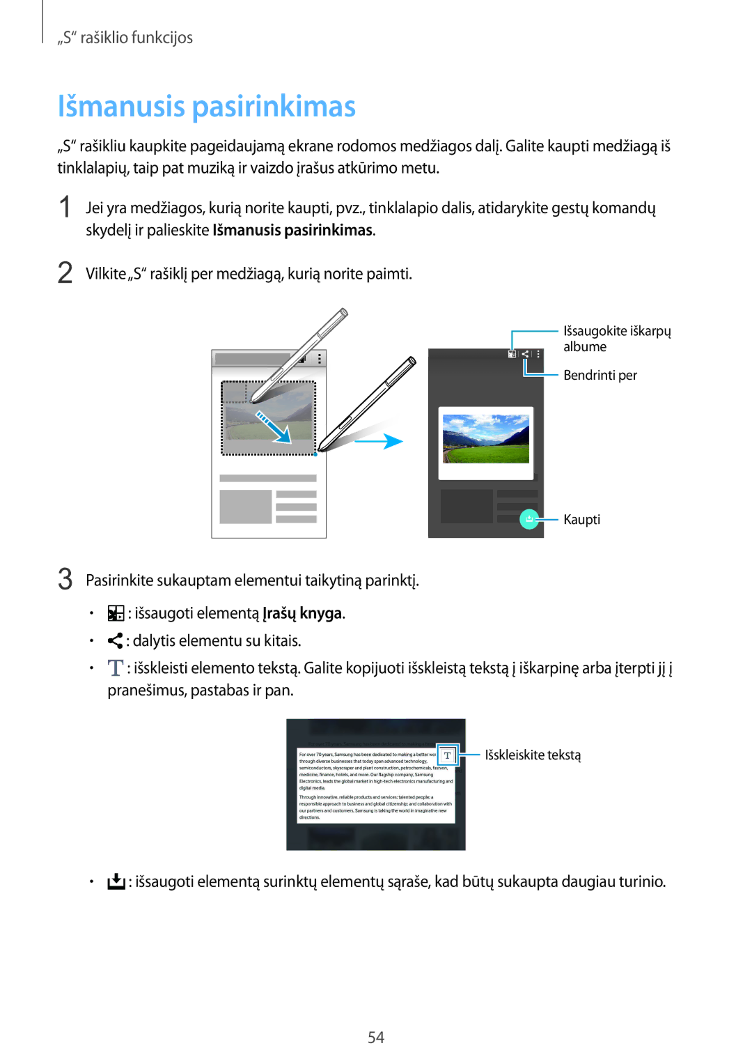 Samsung SM-N915FZKYSEB, SM-N915FZWYSEB manual Skydelį ir palieskite Išmanusis pasirinkimas 