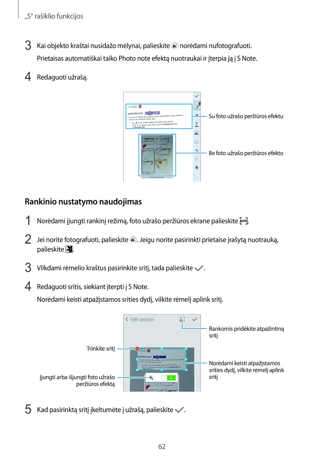 Samsung SM-N915FZKYSEB, SM-N915FZWYSEB manual Rankinio nustatymo naudojimas 