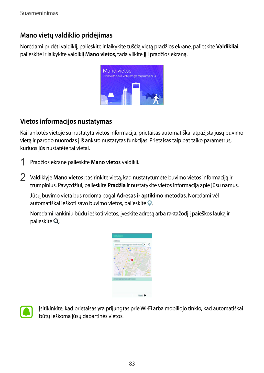 Samsung SM-N915FZWYSEB, SM-N915FZKYSEB manual Mano vietų valdiklio pridėjimas, Vietos informacijos nustatymas 