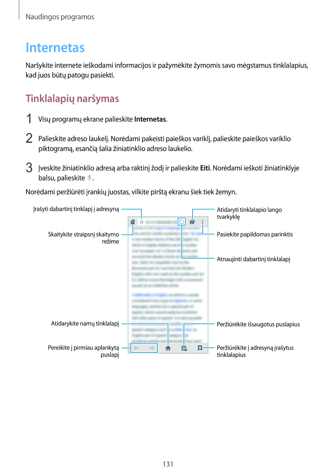 Samsung SM-N915FZWYSEB, SM-N915FZKYSEB manual Internetas, Tinklalapių naršymas 