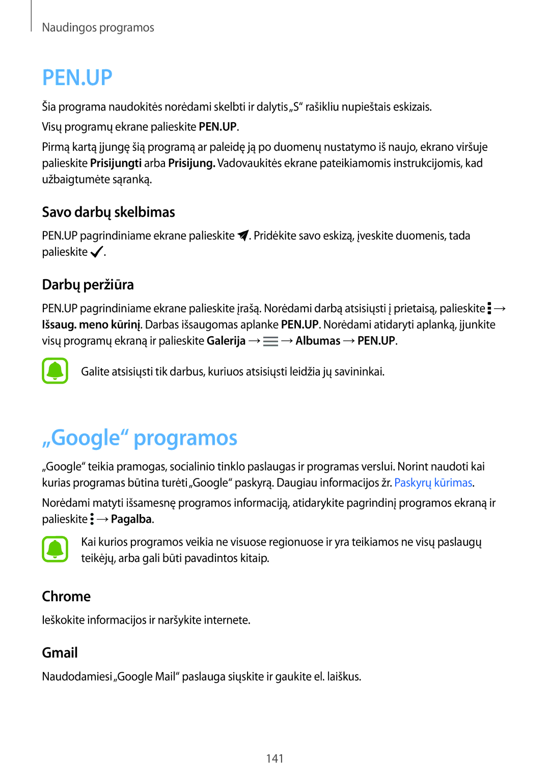 Samsung SM-N915FZWYSEB, SM-N915FZKYSEB manual „Google programos, Savo darbų skelbimas, Darbų peržiūra, Chrome, Gmail 