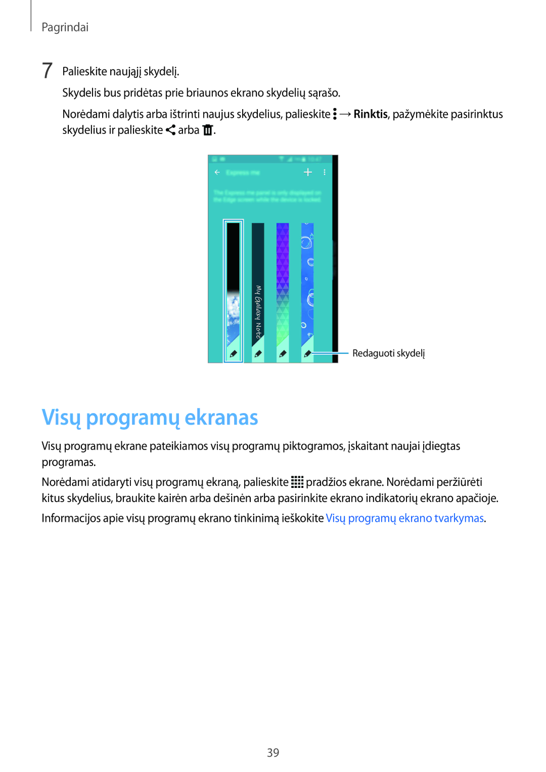 Samsung SM-N915FZWYSEB, SM-N915FZKYSEB manual Visų programų ekranas 