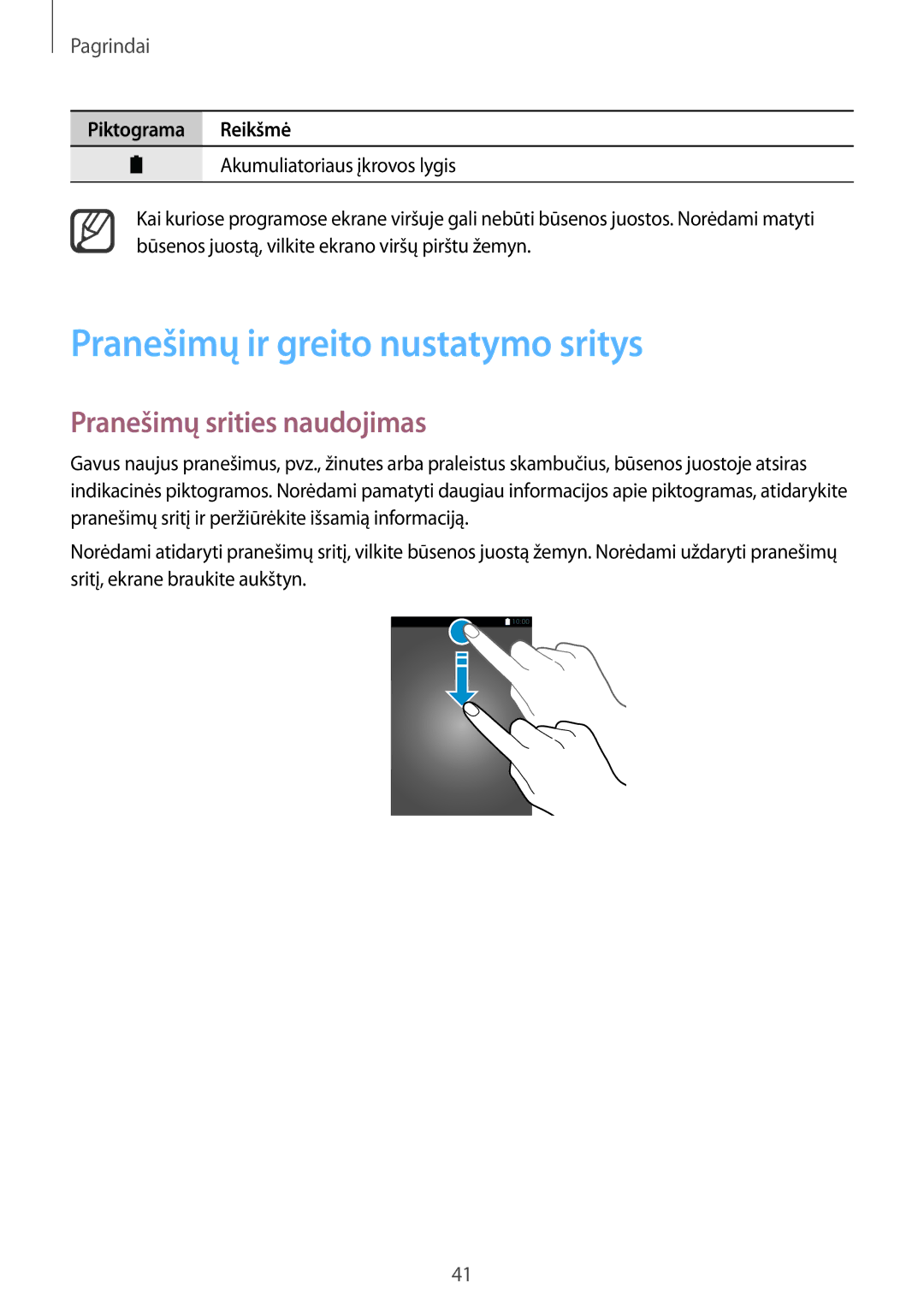 Samsung SM-N915FZWYSEB, SM-N915FZKYSEB manual Pranešimų ir greito nustatymo sritys, Pranešimų srities naudojimas 