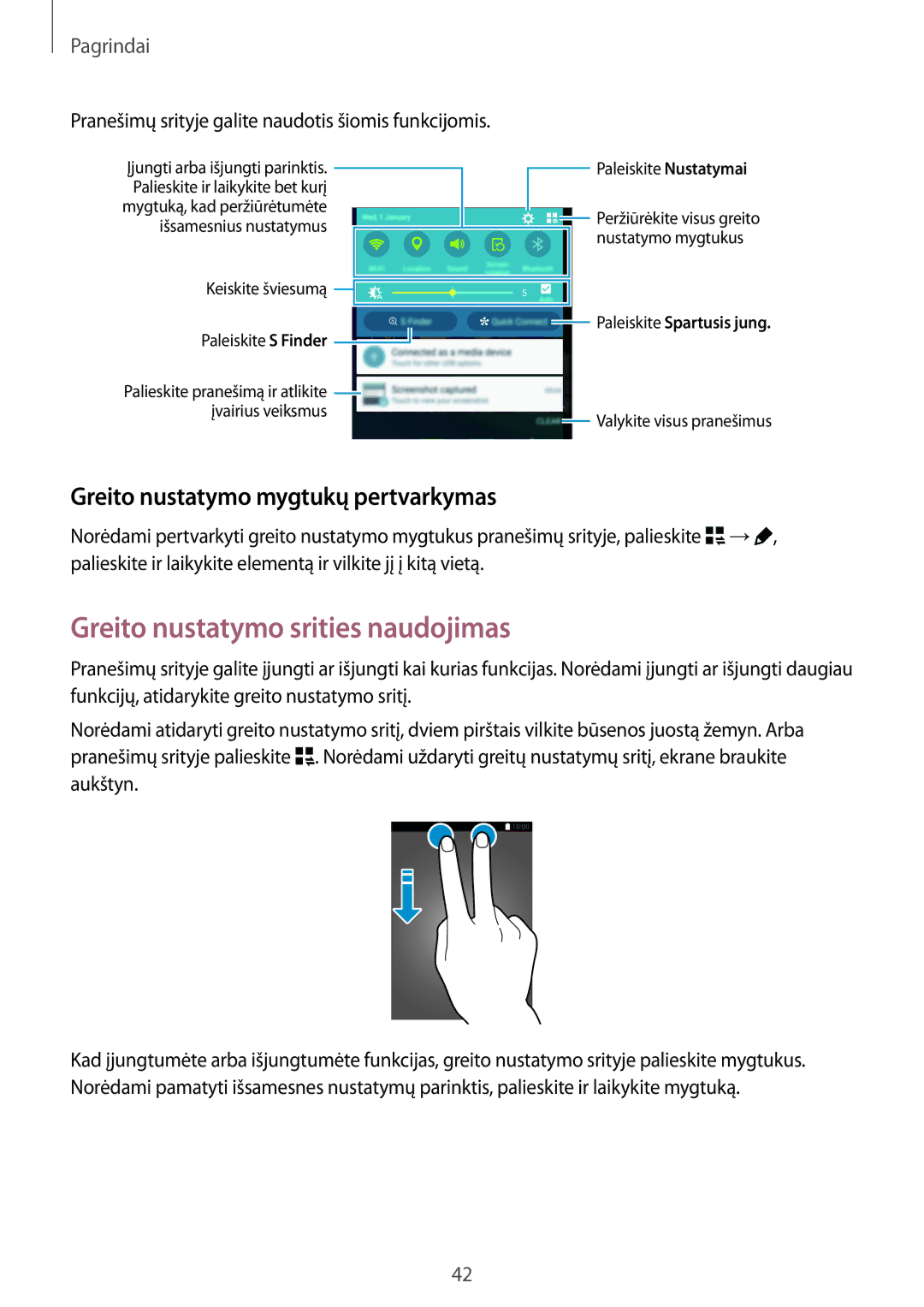 Samsung SM-N915FZKYSEB, SM-N915FZWYSEB manual Greito nustatymo srities naudojimas, Greito nustatymo mygtukų pertvarkymas 