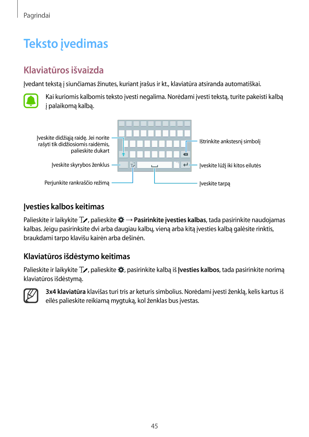 Samsung SM-N915FZWYSEB Teksto įvedimas, Klaviatūros išvaizda, Įvesties kalbos keitimas, Klaviatūros išdėstymo keitimas 