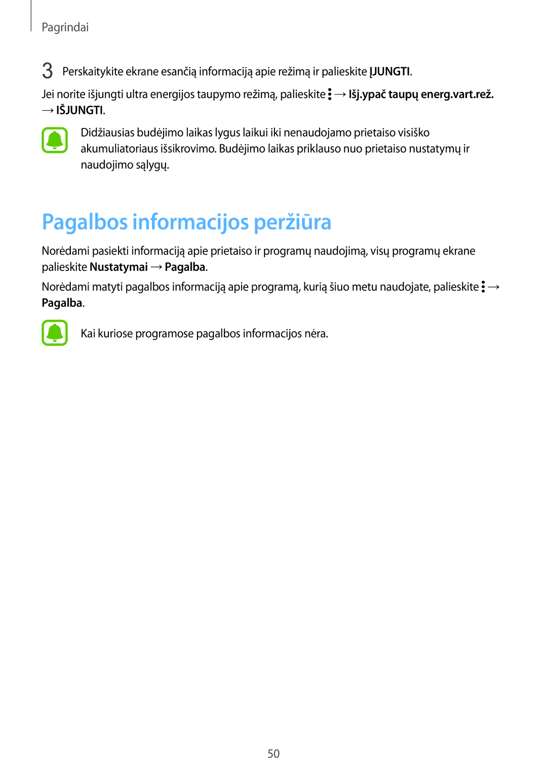 Samsung SM-N915FZKYSEB, SM-N915FZWYSEB manual Pagalbos informacijos peržiūra, → Išjungti 