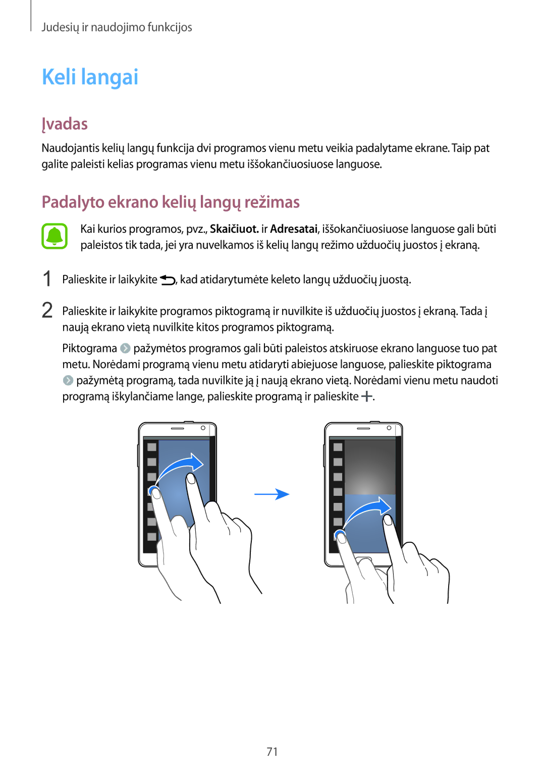 Samsung SM-N915FZWYSEB, SM-N915FZKYSEB manual Keli langai, Padalyto ekrano kelių langų režimas 