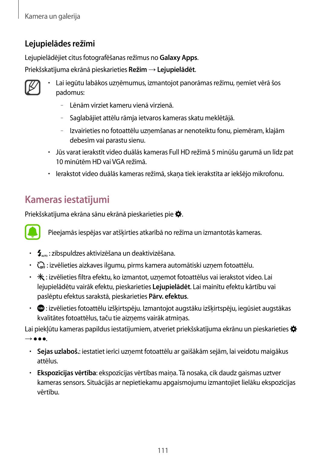 Samsung SM-N915FZWYSEB, SM-N915FZKYSEB manual Kameras iestatījumi, Lejupielādes režīmi 