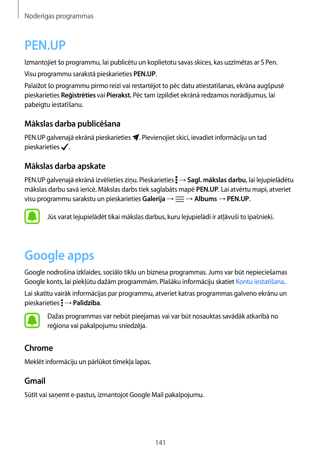 Samsung SM-N915FZWYSEB, SM-N915FZKYSEB manual Google apps, Mākslas darba publicēšana, Mākslas darba apskate, Chrome, Gmail 