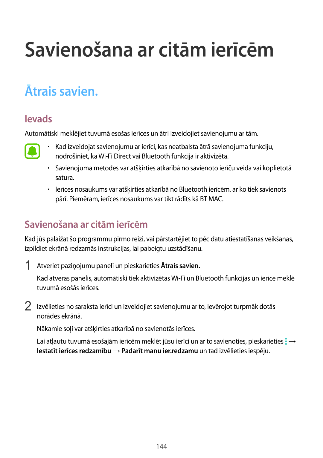 Samsung SM-N915FZKYSEB, SM-N915FZWYSEB manual Ātrais savien, Savienošana ar citām ierīcēm 