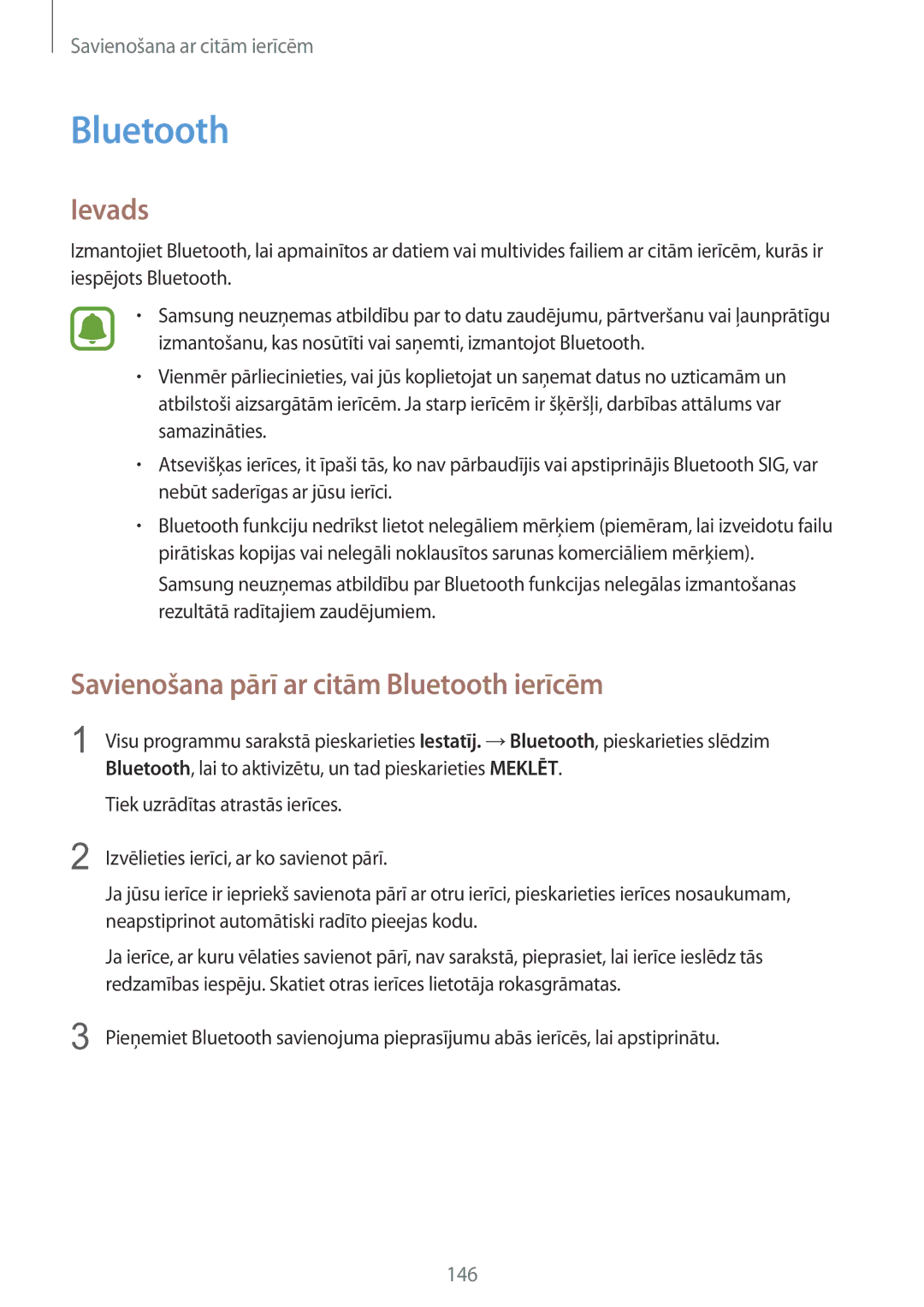 Samsung SM-N915FZKYSEB, SM-N915FZWYSEB manual Savienošana pārī ar citām Bluetooth ierīcēm 