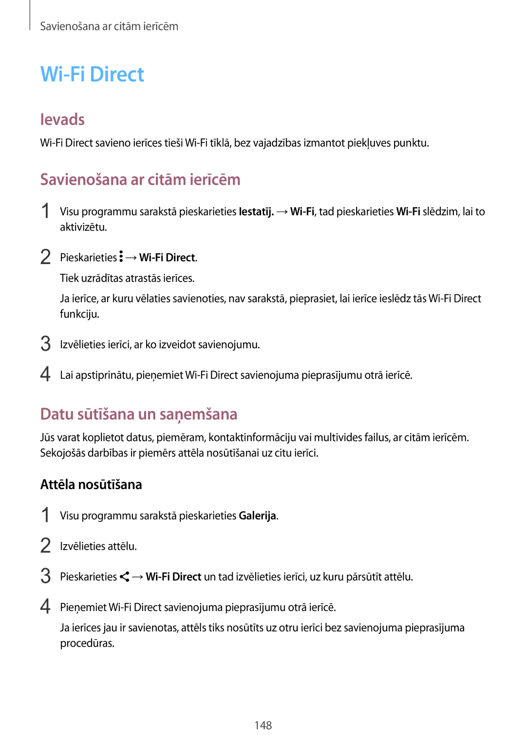 Samsung SM-N915FZKYSEB, SM-N915FZWYSEB manual Wi-Fi Direct, Savienošana ar citām ierīcēm 