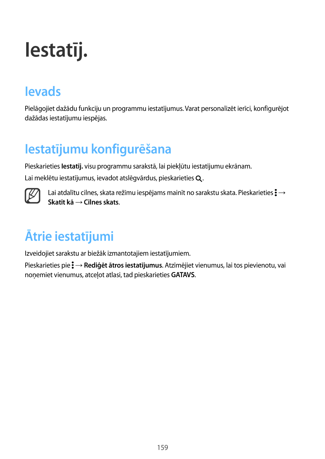 Samsung SM-N915FZWYSEB, SM-N915FZKYSEB manual Ievads, Iestatījumu konfigurēšana, Ātrie iestatījumi 