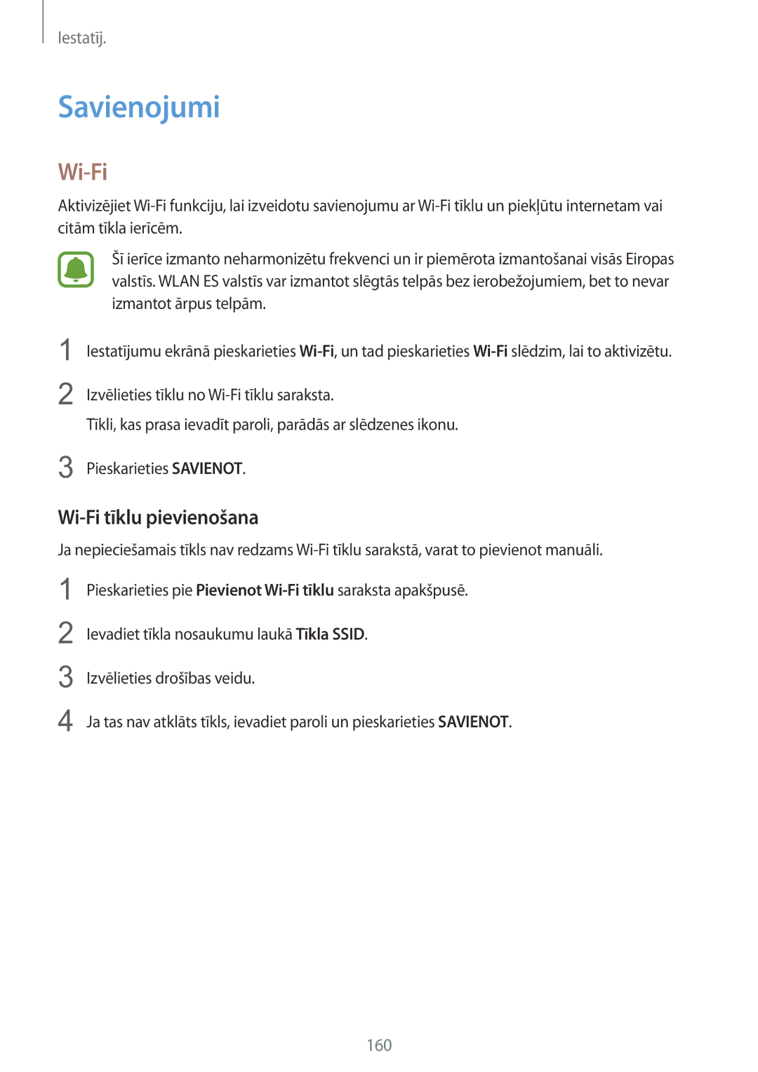 Samsung SM-N915FZKYSEB, SM-N915FZWYSEB manual Savienojumi, Wi-Fi tīklu pievienošana 