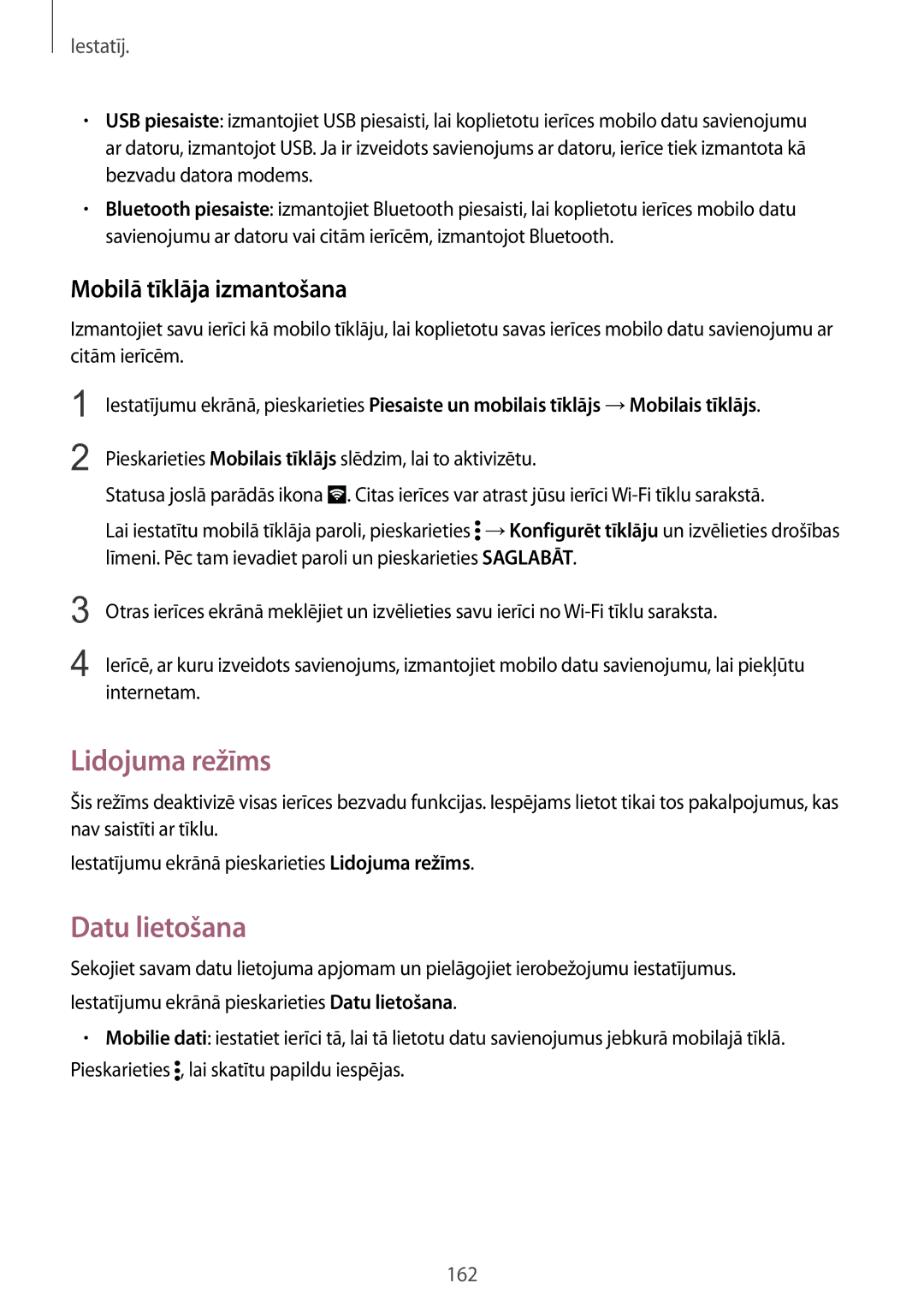 Samsung SM-N915FZKYSEB, SM-N915FZWYSEB manual Lidojuma režīms, Datu lietošana, Mobilā tīklāja izmantošana 