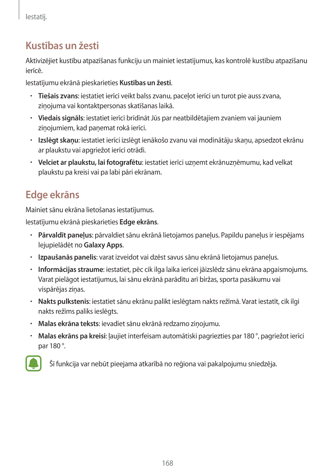 Samsung SM-N915FZKYSEB, SM-N915FZWYSEB manual Kustības un žesti, Edge ekrāns 