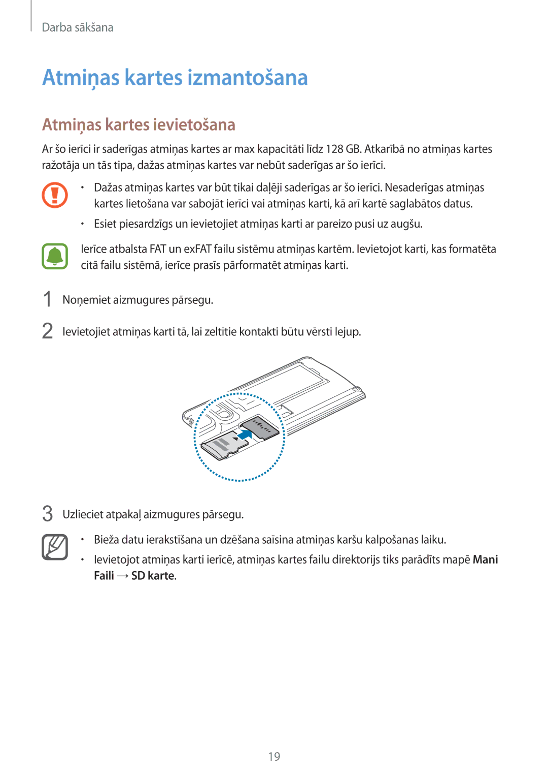 Samsung SM-N915FZWYSEB, SM-N915FZKYSEB manual Atmiņas kartes izmantošana, Atmiņas kartes ievietošana 