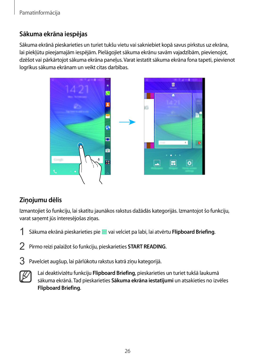 Samsung SM-N915FZKYSEB, SM-N915FZWYSEB manual Sākuma ekrāna iespējas, Ziņojumu dēlis 