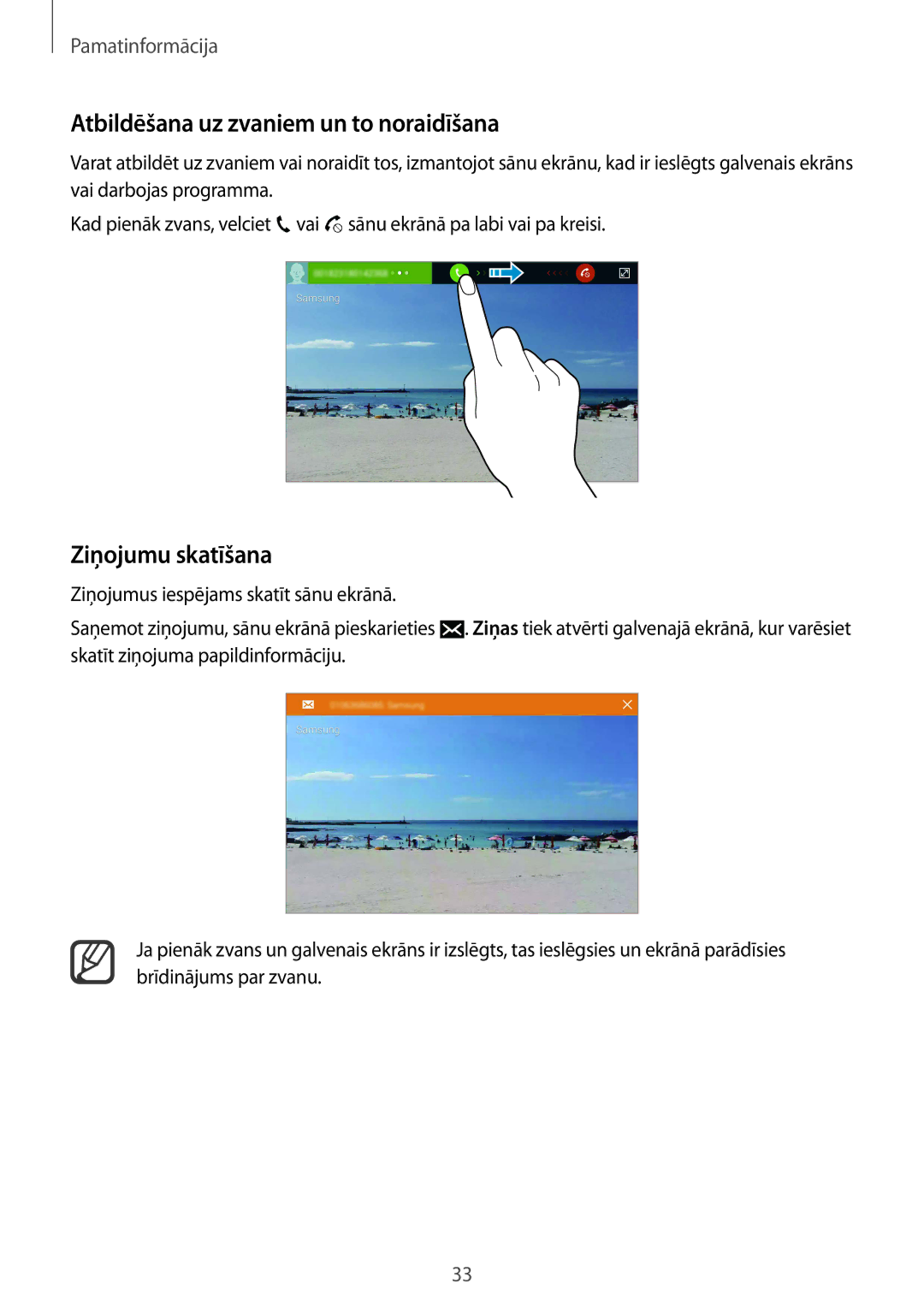 Samsung SM-N915FZWYSEB, SM-N915FZKYSEB manual Atbildēšana uz zvaniem un to noraidīšana, Ziņojumu skatīšana 