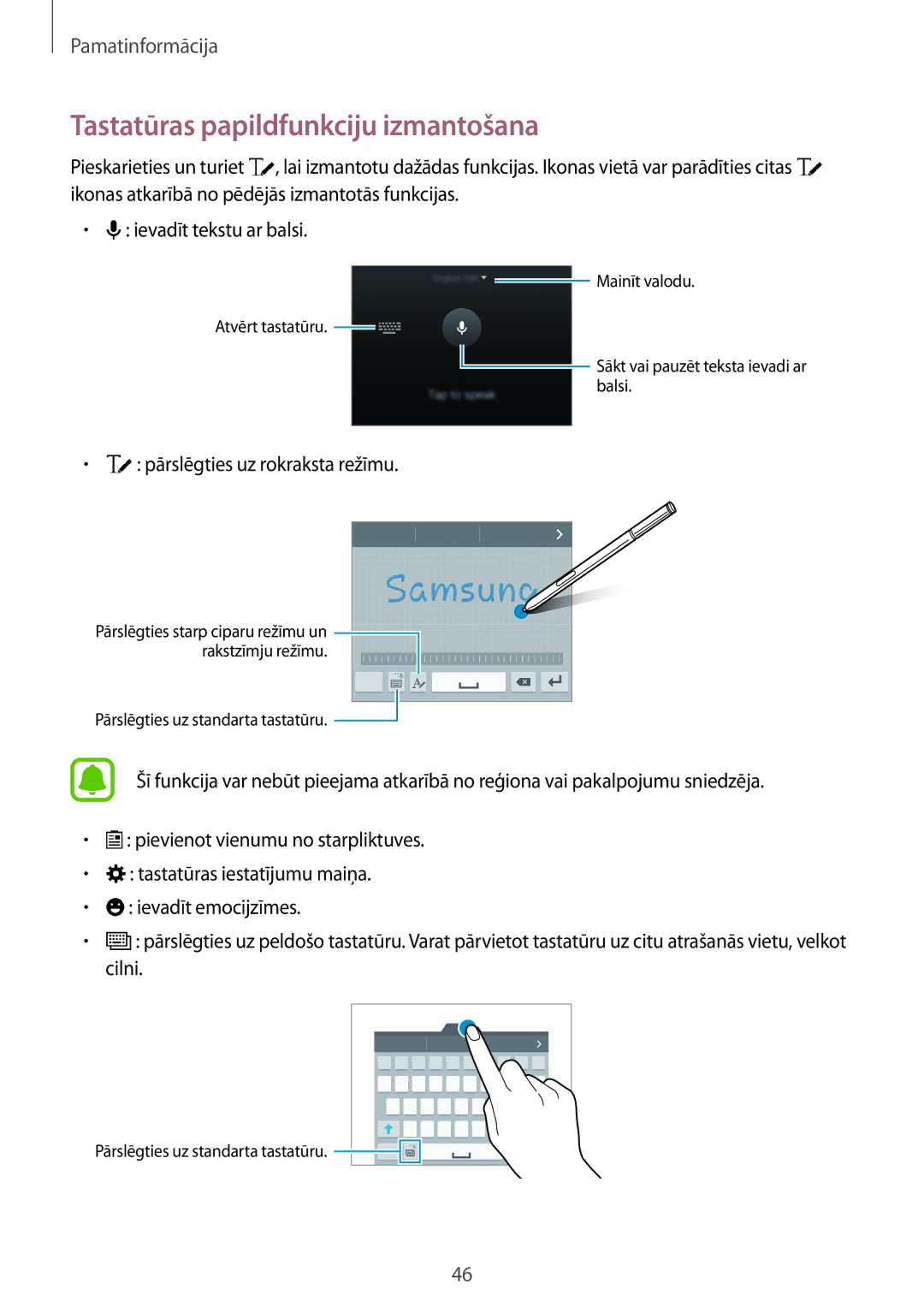 Samsung SM-N915FZKYSEB, SM-N915FZWYSEB manual Tastatūras papildfunkciju izmantošana, Pārslēgties uz rokraksta režīmu 