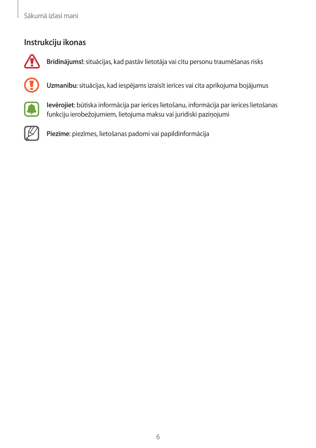 Samsung SM-N915FZKYSEB, SM-N915FZWYSEB manual Instrukciju ikonas, Piezīme piezīmes, lietošanas padomi vai papildinformācija 
