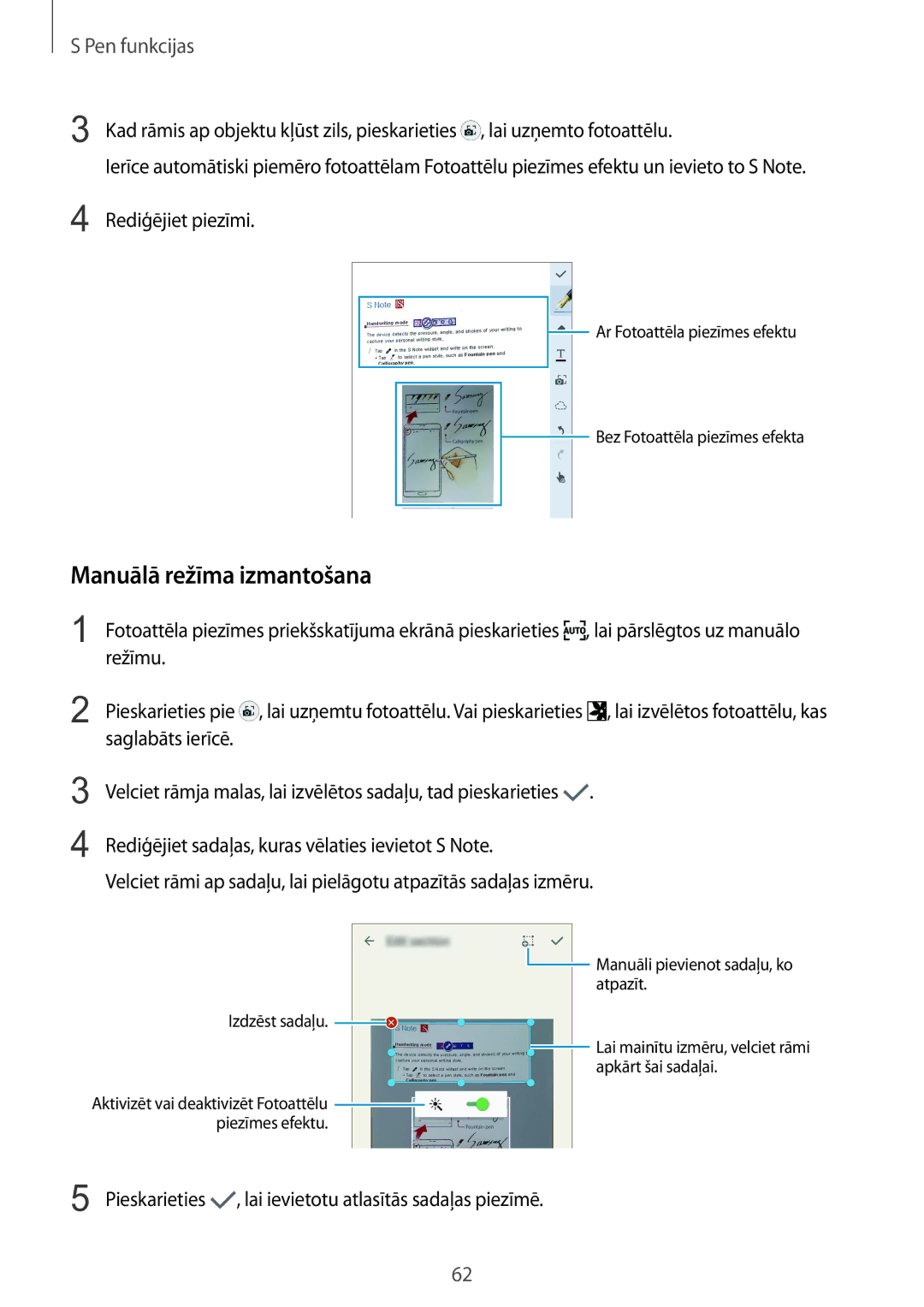 Samsung SM-N915FZKYSEB, SM-N915FZWYSEB manual Manuālā režīma izmantošana, Rediģējiet piezīmi, Režīmu 