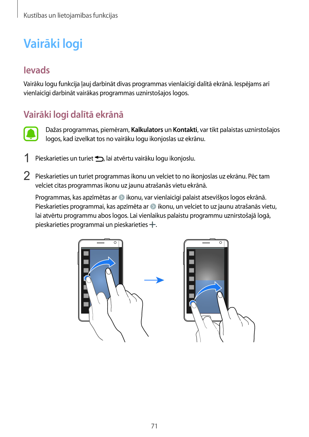 Samsung SM-N915FZWYSEB, SM-N915FZKYSEB manual Vairāki logi dalītā ekrānā 