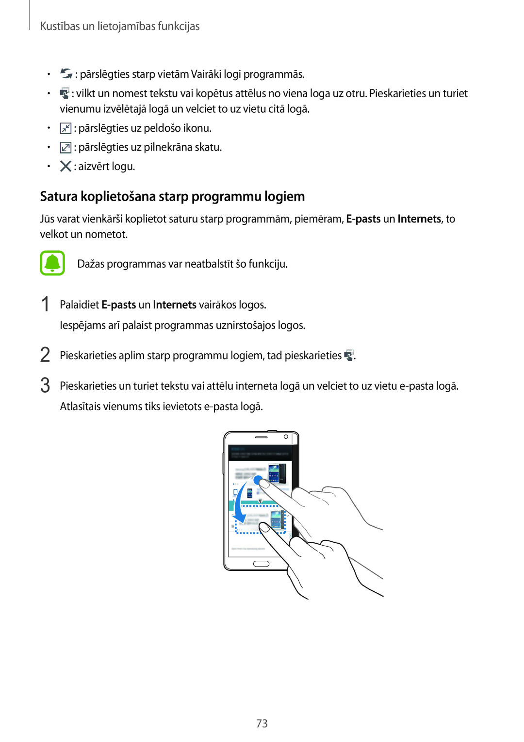 Samsung SM-N915FZWYSEB, SM-N915FZKYSEB manual Satura koplietošana starp programmu logiem 