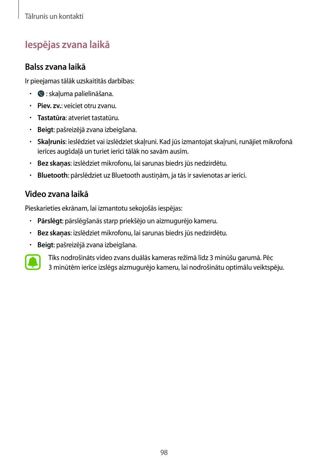 Samsung SM-N915FZKYSEB, SM-N915FZWYSEB manual Iespējas zvana laikā, Balss zvana laikā, Video zvana laikā 