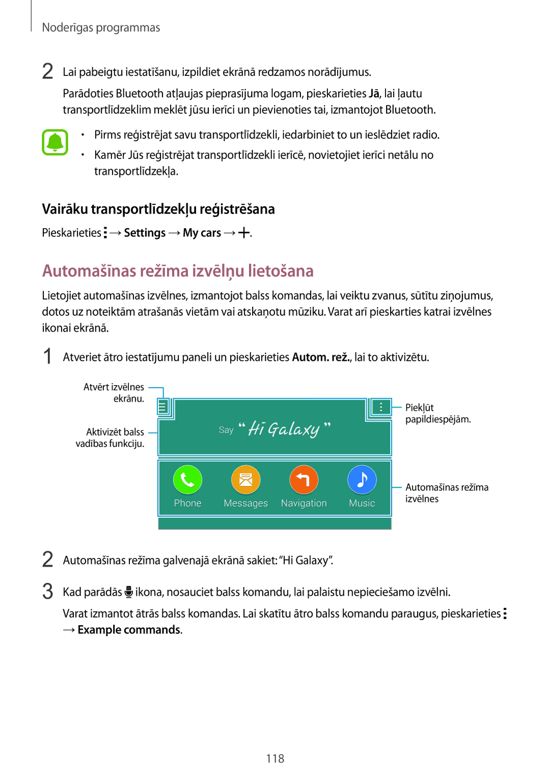 Samsung SM-N915FZKYSEB, SM-N915FZWYSEB manual Automašīnas režīma izvēlņu lietošana, Vairāku transportlīdzekļu reģistrēšana 