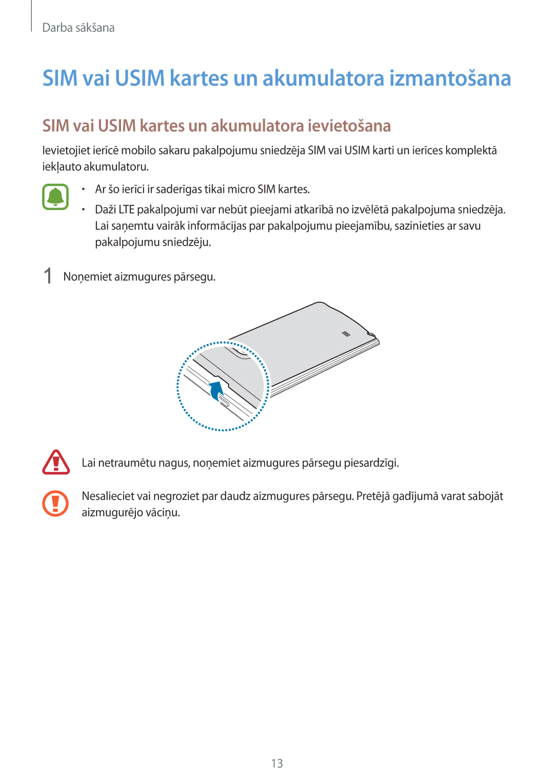 Samsung SM-N915FZWYSEB SIM vai Usim kartes un akumulatora izmantošana, SIM vai Usim kartes un akumulatora ievietošana 