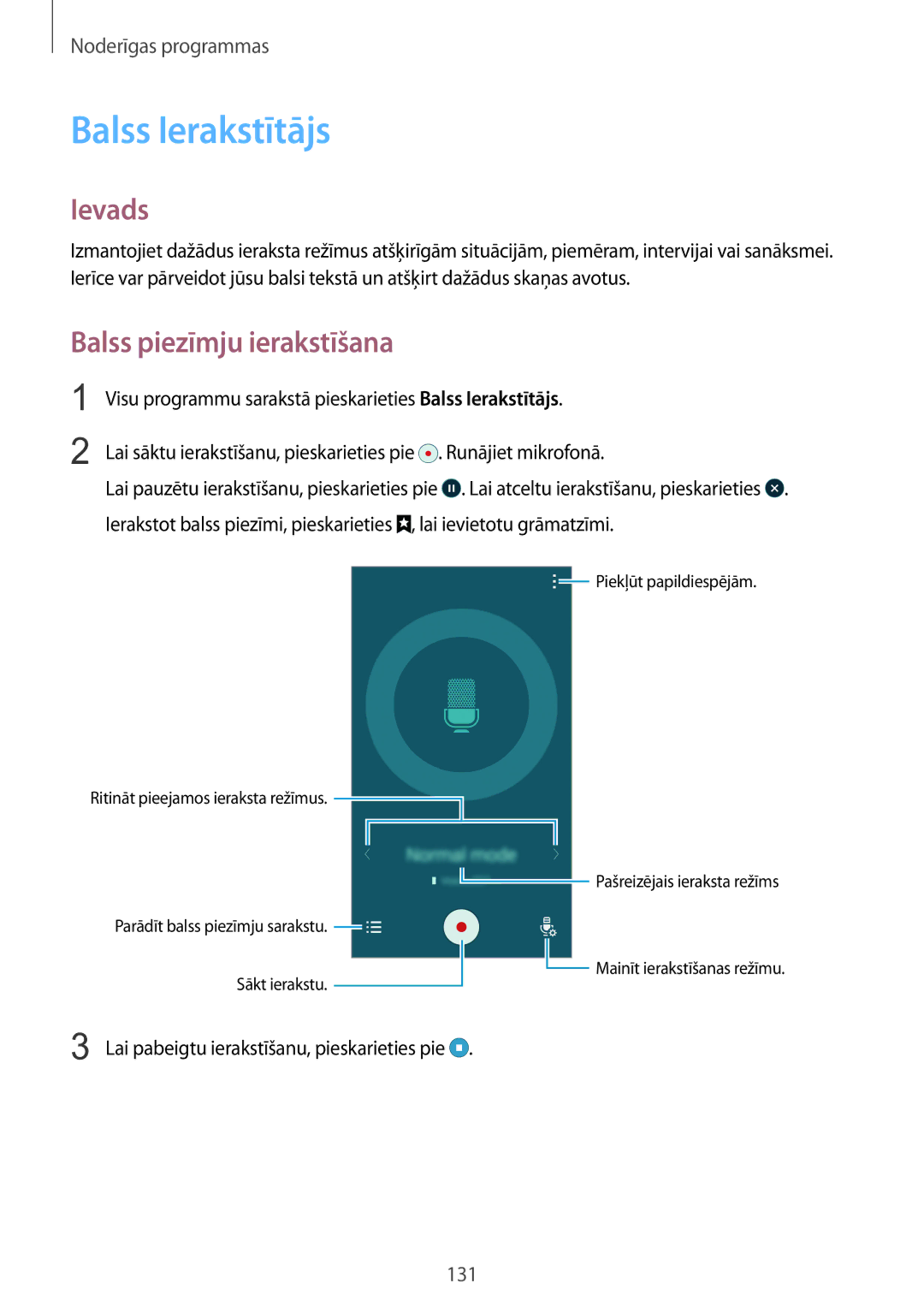 Samsung SM-N915FZWYSEB manual Balss Ierakstītājs, Balss piezīmju ierakstīšana, Lai pabeigtu ierakstīšanu, pieskarieties pie 