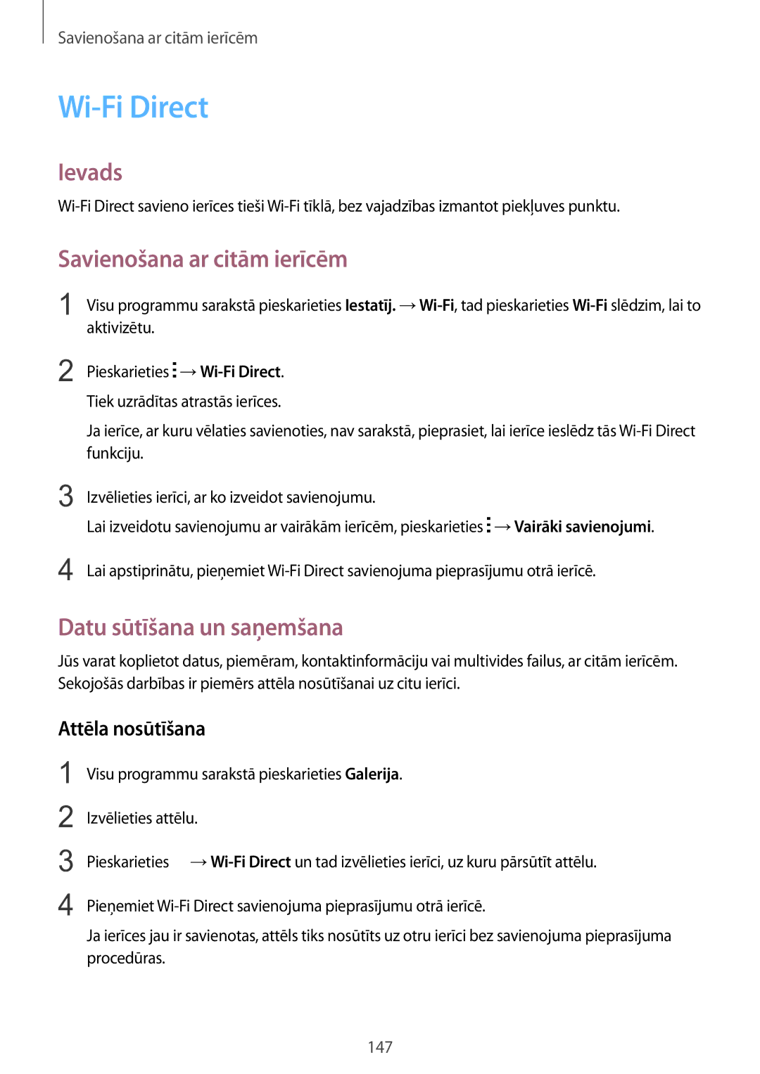 Samsung SM-N915FZWYSEB, SM-N915FZKYSEB manual Wi-Fi Direct, Savienošana ar citām ierīcēm 