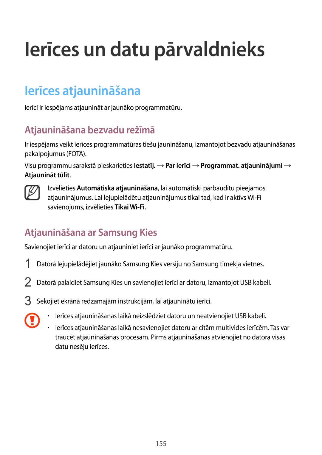 Samsung SM-N915FZWYSEB, SM-N915FZKYSEB Ierīces un datu pārvaldnieks, Ierīces atjaunināšana, Atjaunināšana bezvadu režīmā 