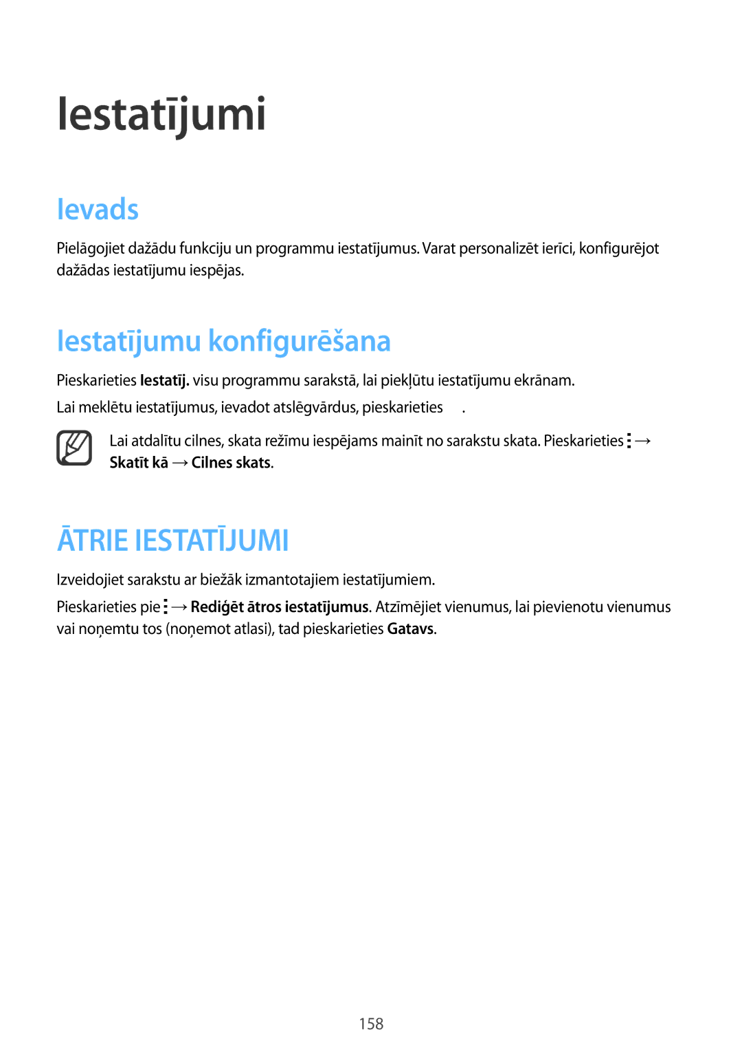 Samsung SM-N915FZKYSEB, SM-N915FZWYSEB manual Iestatījumi, Ievads, Iestatījumu konfigurēšana 