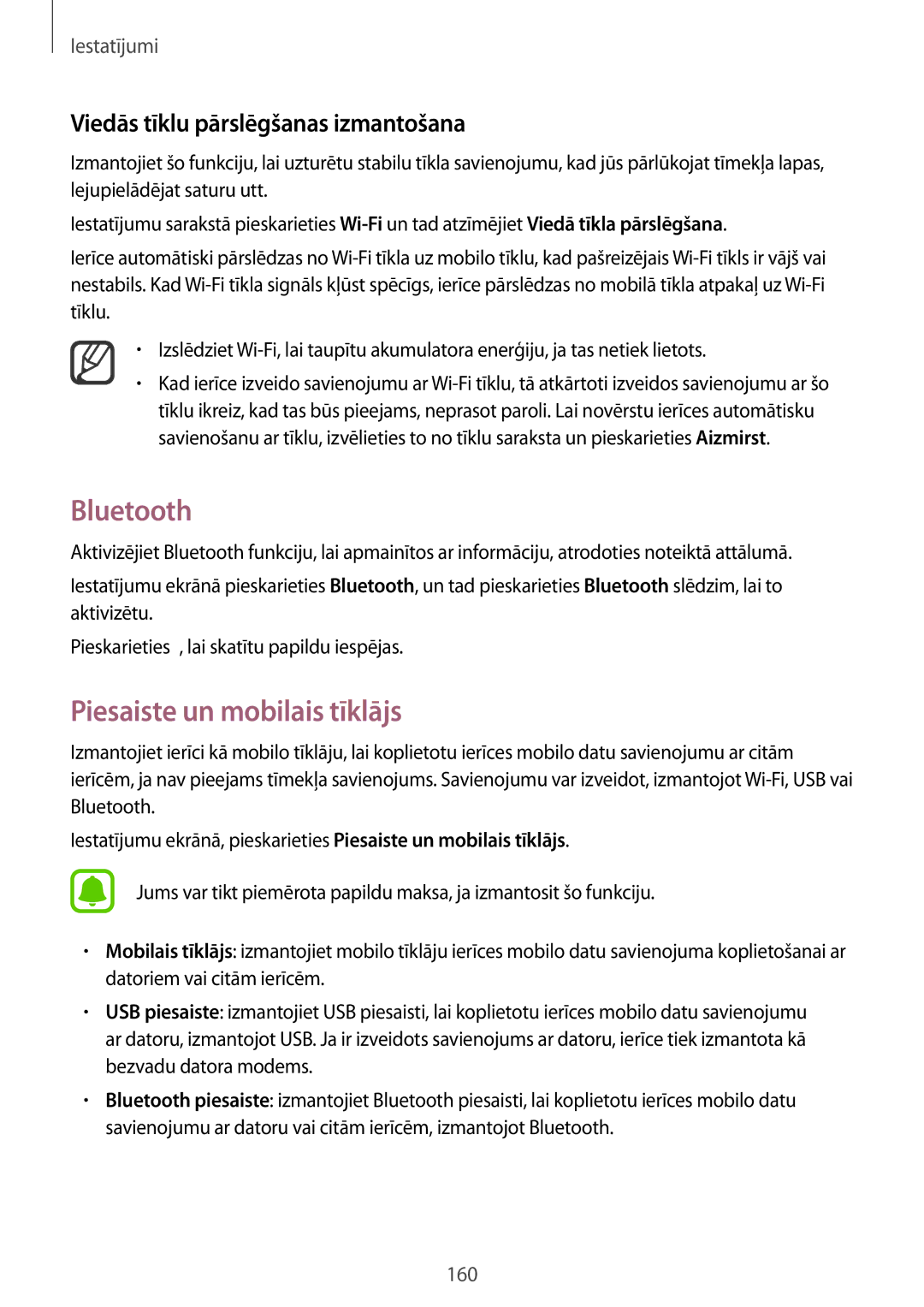 Samsung SM-N915FZKYSEB, SM-N915FZWYSEB Bluetooth, Piesaiste un mobilais tīklājs, Viedās tīklu pārslēgšanas izmantošana 